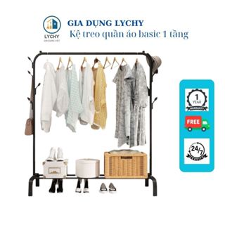 Giá Kệ treo quần áo chữ U kết hợp 1 khung treo đồ 1 tầng để giày, chất liệu thép cacbon chắc chắn tiện lợi.