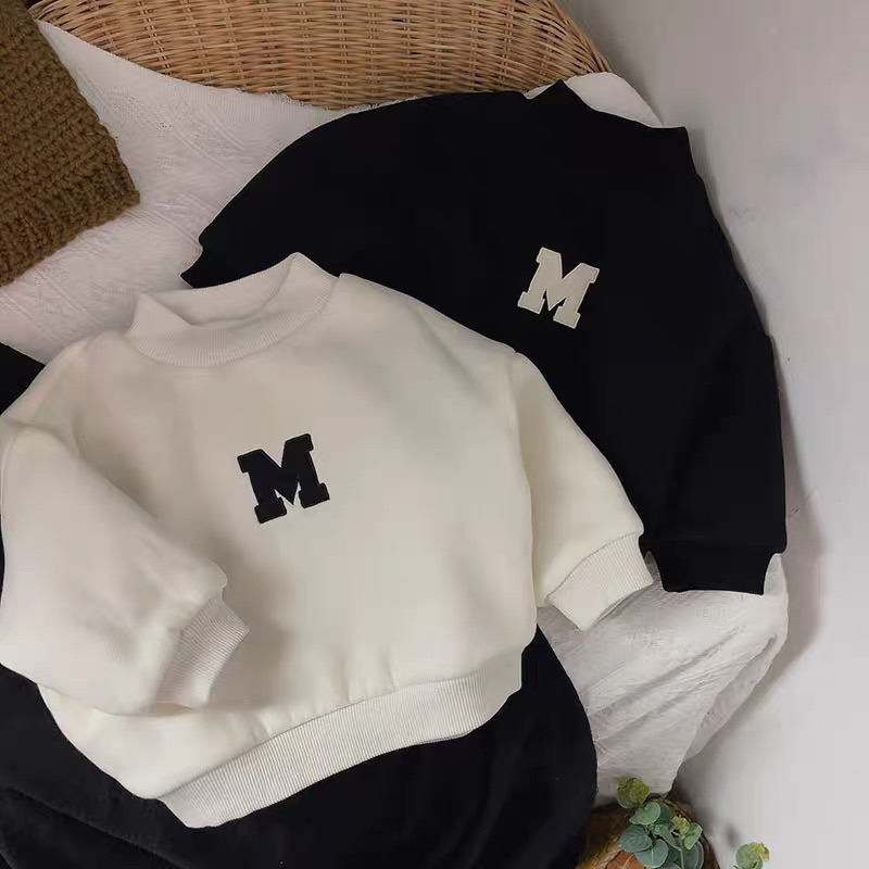 Áo Nỉ Bông dài tay thu đông in hình M cho bé trai bé gái