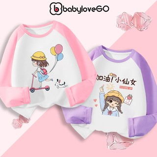 Áo dài tay bé gái BabyloveGO 2024 áo thu đông phối màu chất liệu thun cotton mềm mịn thoáng mát