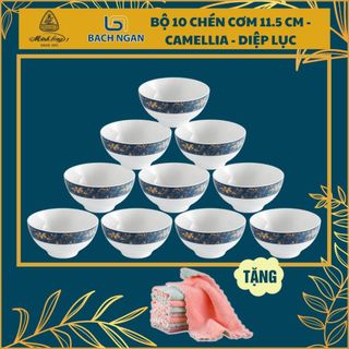 Bộ 10 chén cơm 11.5 cm camellia diệp lục - gốm sứ cao cấp minh long i