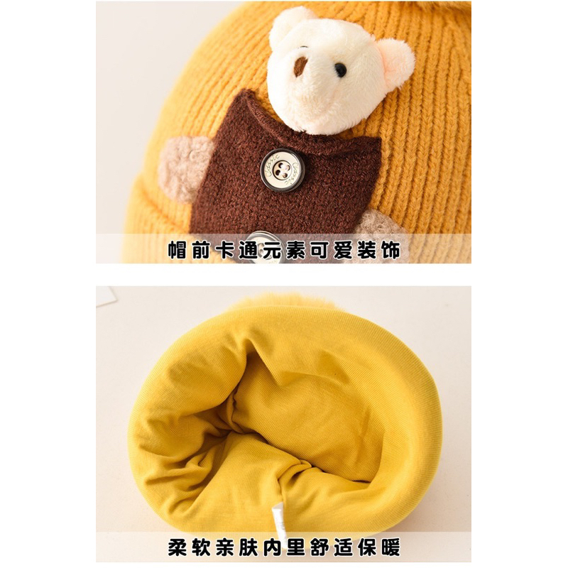 Mũ len lông cừu thêu gấu , thêu chữ cho bé trai bé gái phù hợp 1-5 tuổi