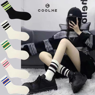 Tất kẻ nam nữ cổ cao chất liệu cotton co giãn, vớ unisex cao cổ phong cách Hàn Quốc nhiều màu - Coolme