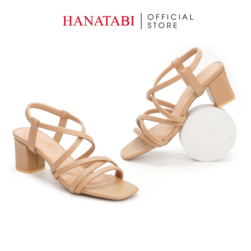 Sandal Nữ Hanatabi 3 Quai Chéo Mũi Vuông Gót Cao 5cm Hậu Thun Đế TA Cao Cấp Chống Trơn Trượt Mã HNSDT5F857