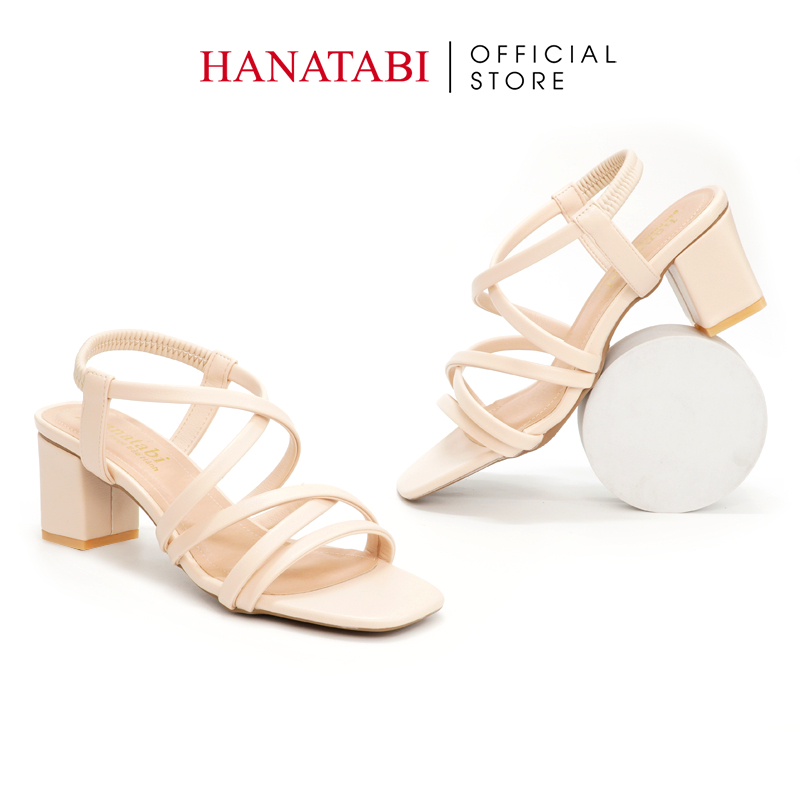 Sandal Nữ Hanatabi 3 Quai Chéo Mũi Vuông Gót Cao 5cm Hậu Thun Đế TA Cao Cấp Chống Trơn Trượt Mã HNSDT5F857