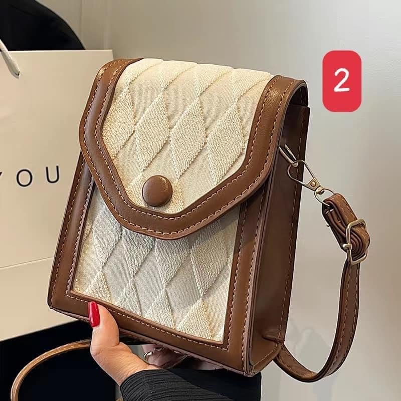 Túi xách nữ túi đeo vai túi hộp chữ nhật da trám phối màu HCOM474