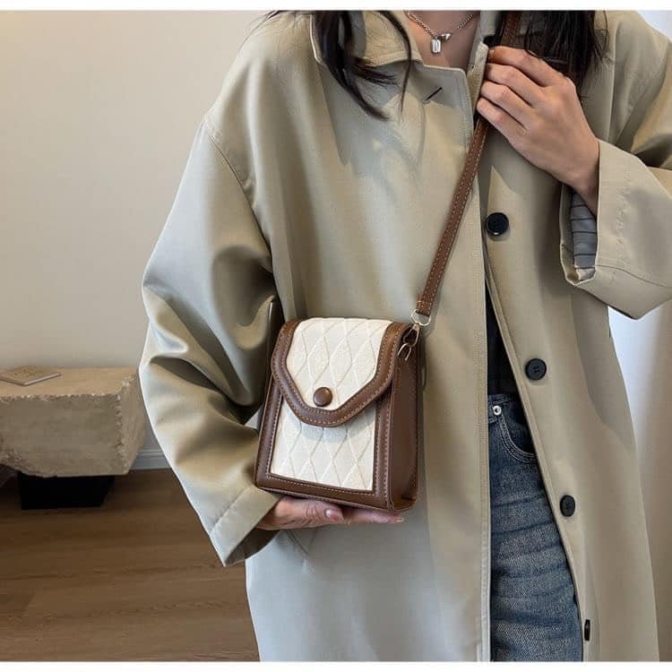 Túi xách nữ túi đeo vai túi hộp chữ nhật da trám phối màu HCOM474