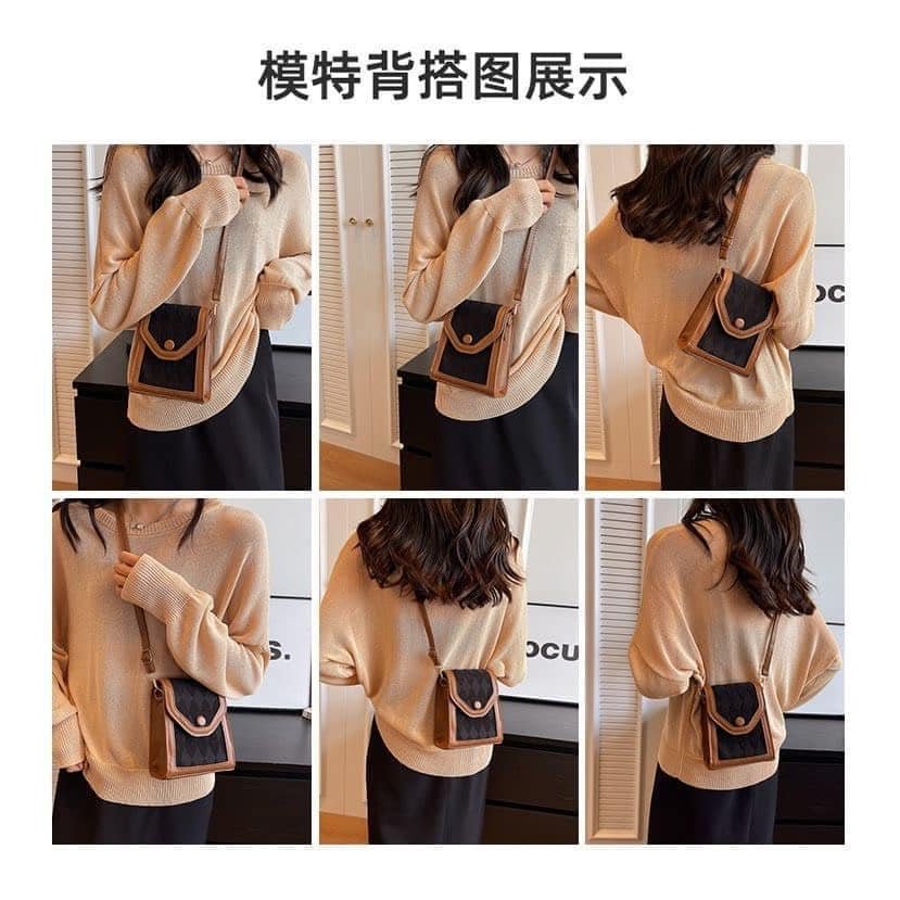 Túi xách nữ túi đeo vai túi hộp chữ nhật da trám phối màu HCOM474