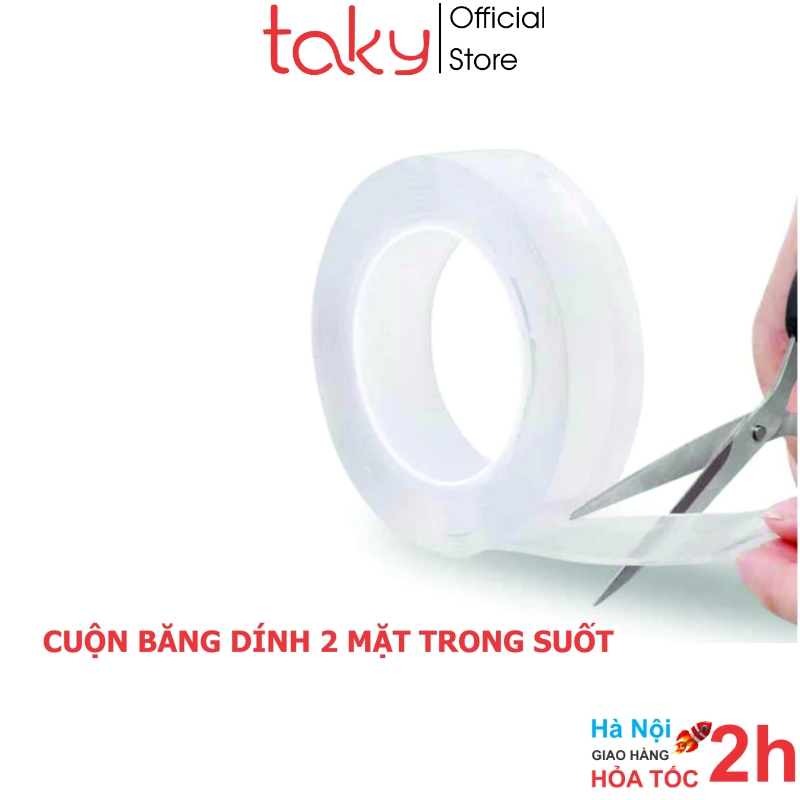 Băng Dính 3M - Taky, Trong Suốt Silicone Dính 2 Mặt, Dính Đồ Vật Trong Nhà Lên Tường, Tái Sử Dụng 6005