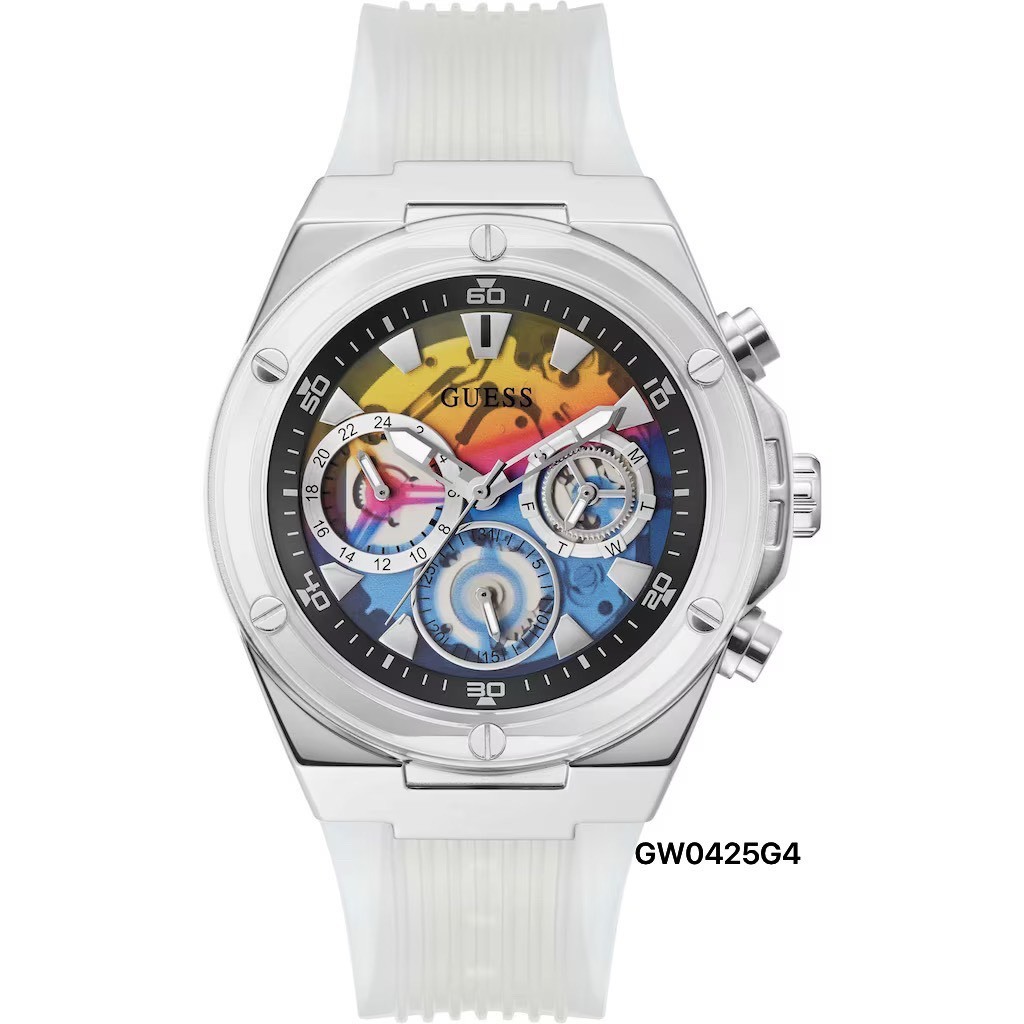 Đồng Hồ Nam Guess GW0425G4 Dây Cao Su Trắng 6 Kim Size 46mm - Đồng Hồ Guess Nam Mặt Nhiều Màu