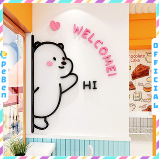 Tranh mica EPeBen dán tường nổi 3d hình Gấu Thỏ Mèo thò Welcome Hi decor trang trí Dán Cửa hàng, Shop Quần Áo, phòng ngủ