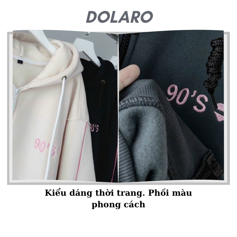 Áo khoác nỉ kéo unisex chính hãng DOLARO chất nỉ dày, áo khoác che nắng có kèm nón khoá kéo thêu chữ