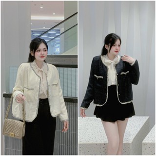  A42 Áo khoác dạ viền kim tuyến cổ tim 