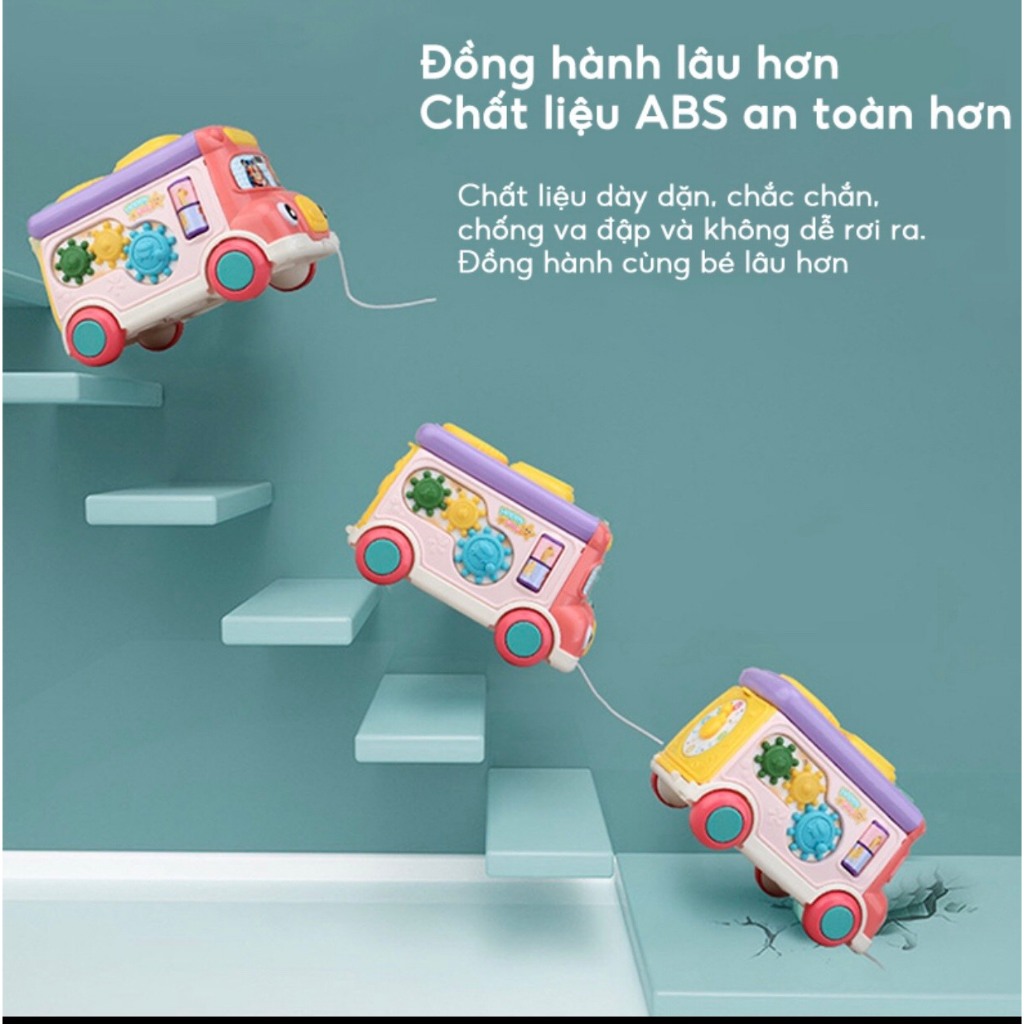 Xe Bus thả hình khối  - Đập chuột xe buýt đa năng có nhạc có đèn cho bé.