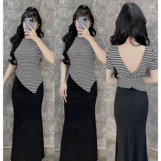 Set váy đuôi cá kèm áo body vạt lệch ôm sát người quyến rũ gợi cảm- Mỹ Yến shop Hcm