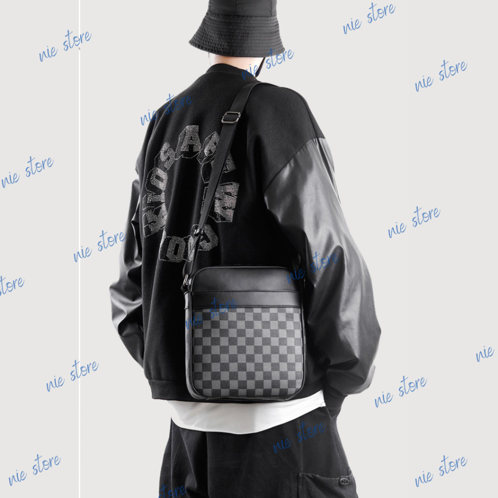 Túi Nam Nữ Đeo Chéo Đựng Vừa Ipad Sọc Caro Túi Nam Đi Học Sinh Viên Ưa Dùng Dáng Thời Trang Tiện Lợi Túi Xách Nam Túi Da