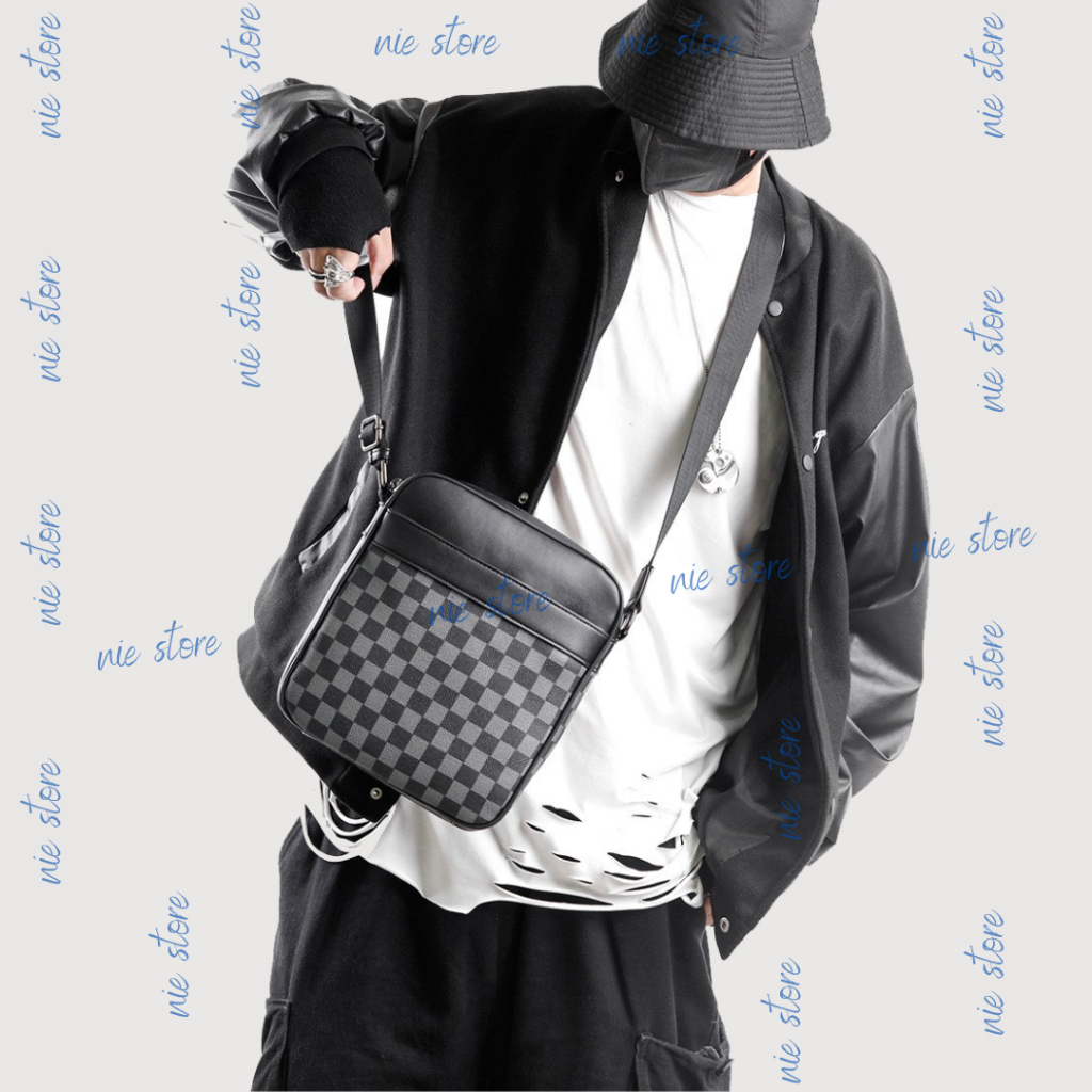 Túi Nam Nữ Đeo Chéo Đựng Vừa Ipad Sọc Caro Túi Nam Đi Học Sinh Viên Ưa Dùng Dáng Thời Trang Tiện Lợi Túi Xách Nam Túi Da