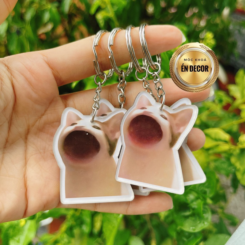 Móc khoá chó mèo siêu bựa cực xịn Mica 2  mặt- Én decor