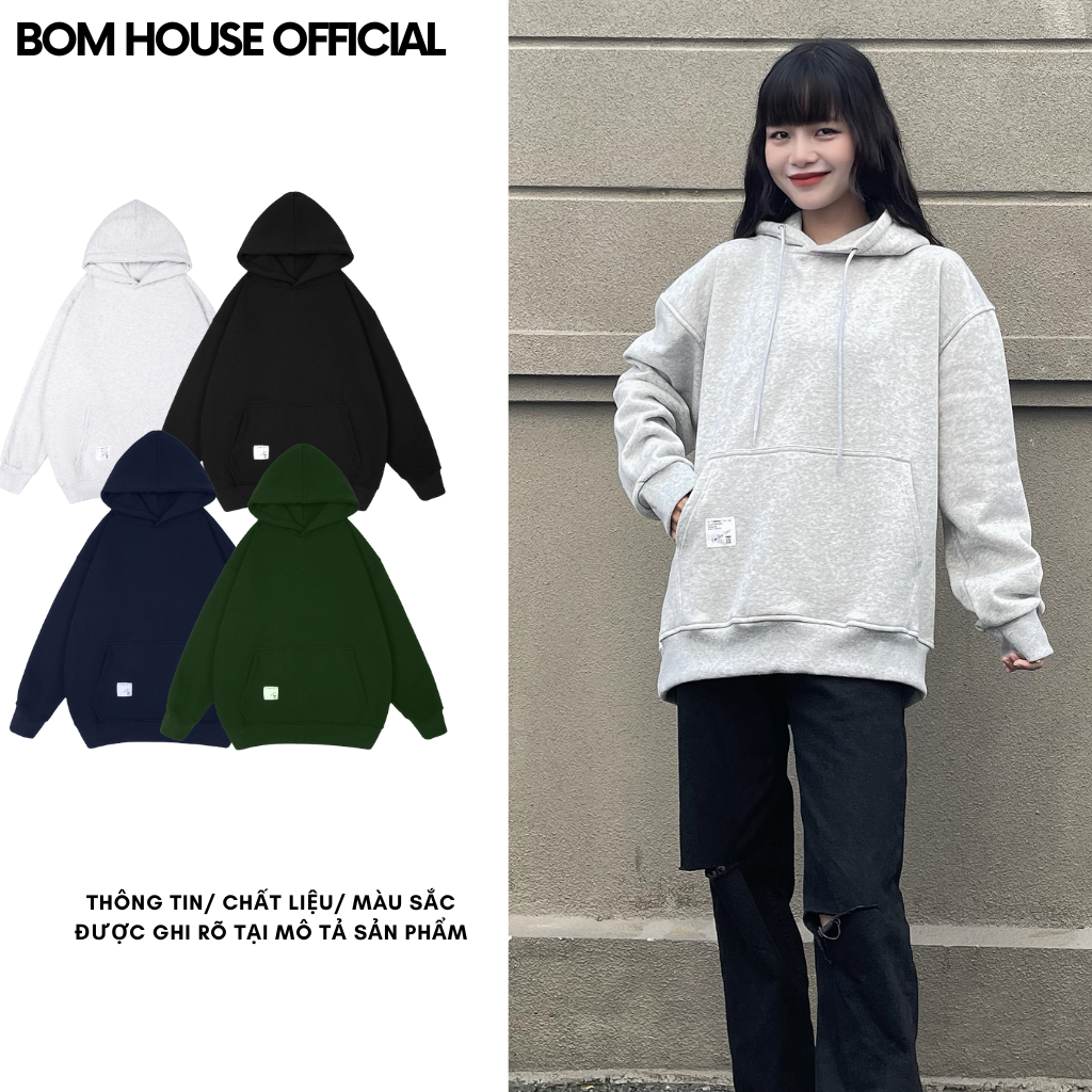 Áo Khoác Hoodie Nỉ Trơn 5 Màu Nam Nữ Form Rộng Chất Nỉ Cotton 2 Lớp Dày Ulzzang Unisex bomhouse