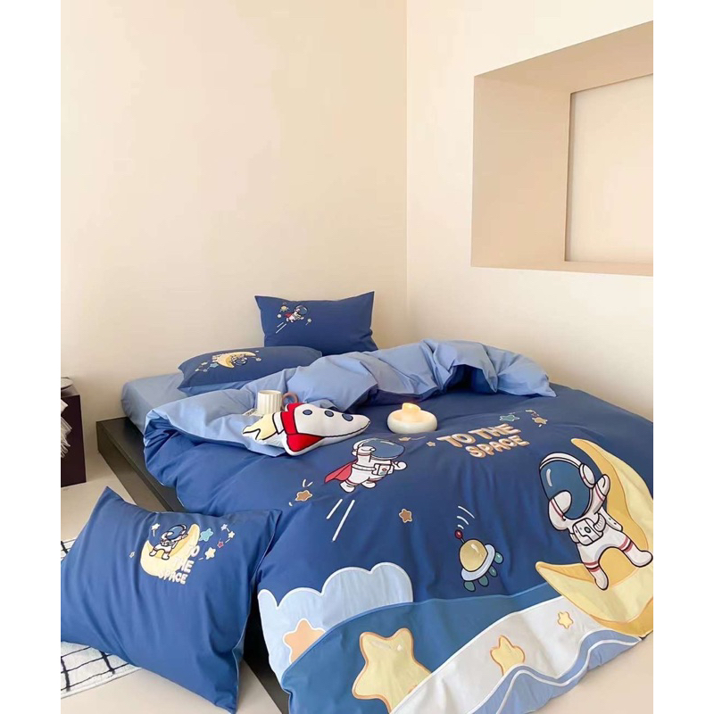 Bộ chăn ga sẽ gối Cotton Linen dành cho các bé mẫu phi hành gia