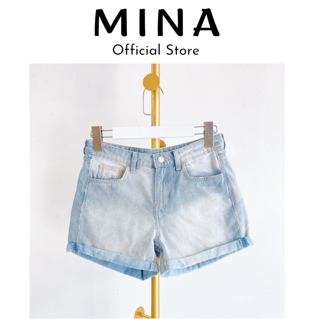 Thanh Lý* QUẦN SHORT NỮ DENIM LẬT GẤU HM ( bị dính vàng )