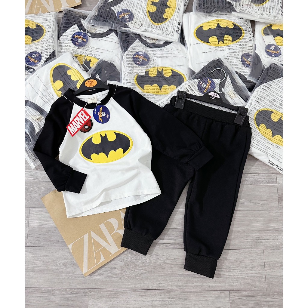 Set Bộ Batman Thu Đông, Chất Cotton+ Quẩn Nỉ In Hình Siêu Cute Dành Cho Các Bé Có Sz Đến 26kg