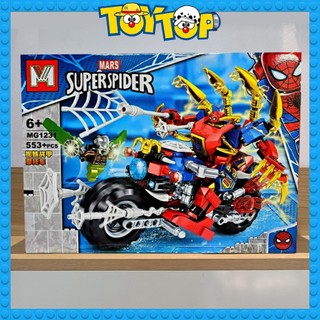 Đồ chơi lắp ráp Spideman người nhện robot giáp mech lái xe máy chiến đấu ác nhân kền kền Vulture xếp hình MG1231