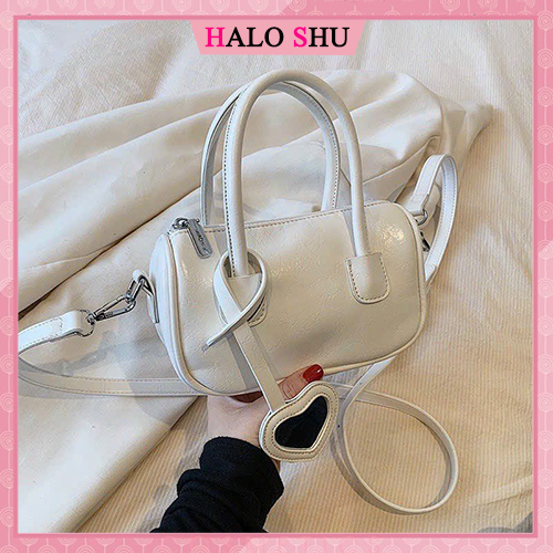Túi xách nữ, túi đeo chéo nữ dây da sang chảnh HALO SHU size 20 mã HL16 đen trắng bạc