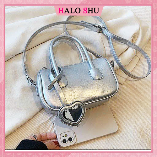 Túi xách nữ, túi đeo chéo nữ dây da sang chảnh HALO SHU size 20 mã HL16 đen trắng bạc