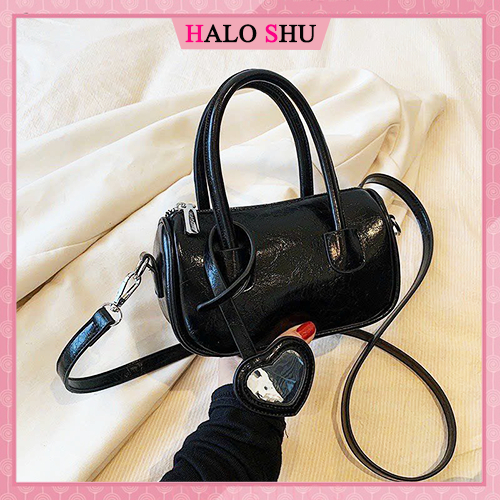 Túi xách nữ, túi đeo chéo nữ dây da sang chảnh HALO SHU size 20 mã HL16 đen trắng bạc