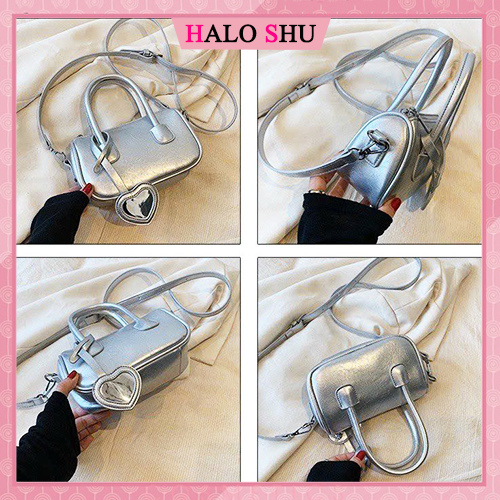 Túi xách nữ, túi đeo chéo nữ dây da sang chảnh HALO SHU size 20 mã HL16 đen trắng bạc