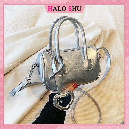 Túi xách nữ, túi đeo chéo nữ dây da sang chảnh HALO SHU size 20 mã HL16 đen trắng bạc