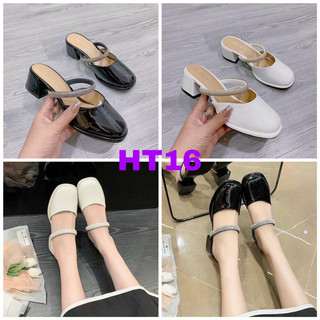 Giày Dép Sục nữ bít mũi quai dây xoàn đá và cao 5cm da mềm bóng