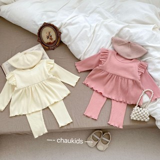 [Bé 7-19kg] Bộ Dài Tay Thun Gân Tăm Cánh Tiên Dáng Baby Doll Mềm Mịn Cho Bé Gái Từ 7-19kg