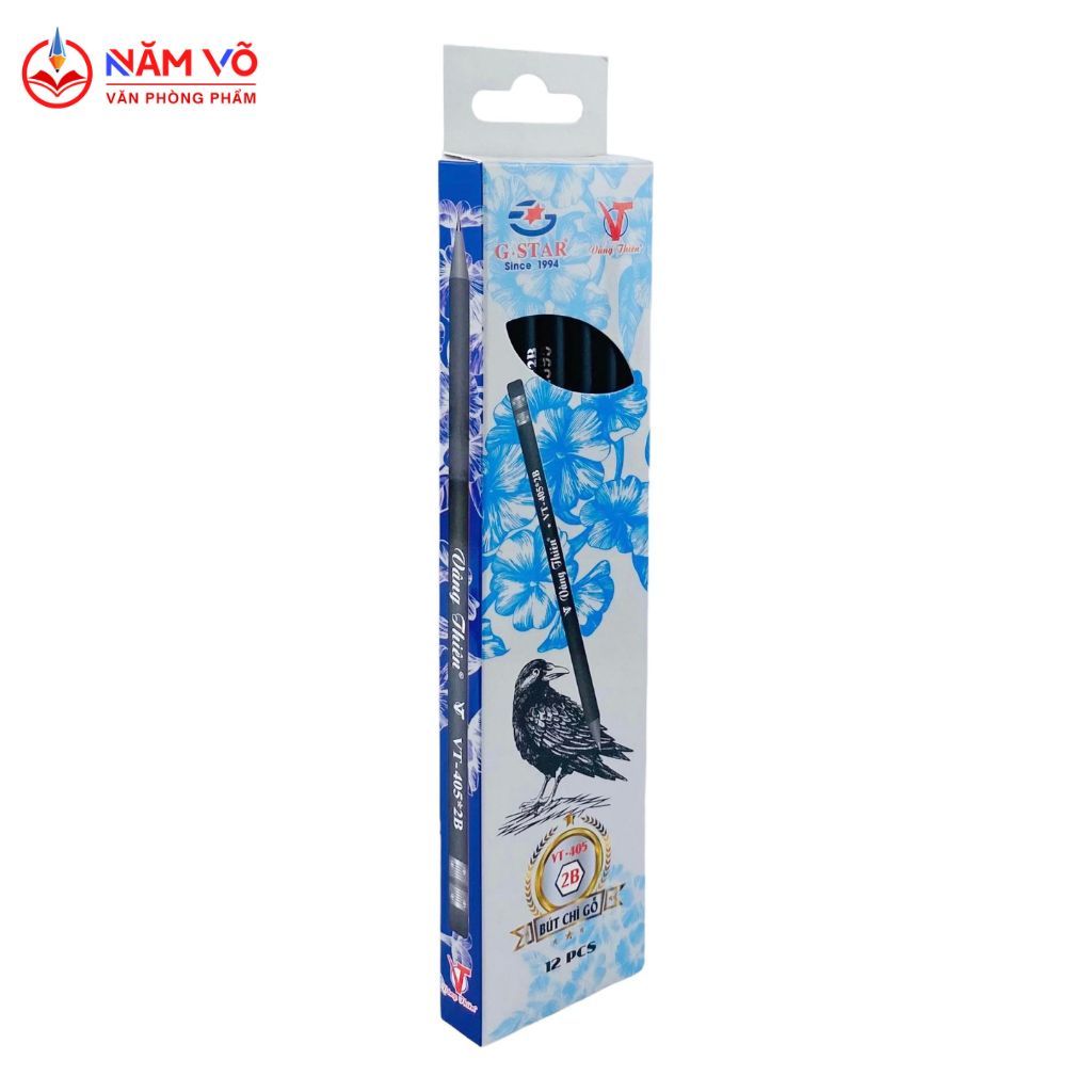 HỘP 12 Cây Bút Chì Gỗ / Viết Chì Gỗ 2B Thân Đen, Có Gôm G-star/ Gstar VT-405 Chính Hãng