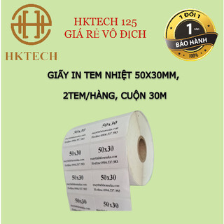 Giấy In Mã Vạch 2 Tem 50x30 mm In Nhiệt (Cuộn 30 Mét)