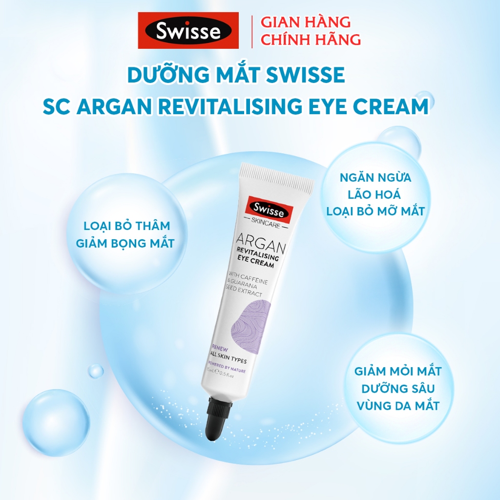 Kem dưỡng mắt Swisse SC Argan Revitalising Eye Cream Úc Giảm thâm bọng mắt, chống nhăn lão hóa sớm