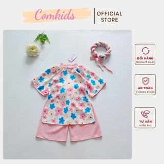 Áo dài cách tân lụa đào cho bé gái cách điệu siêu xinh tặng kèm mấn, áo dài tết, truyền thống