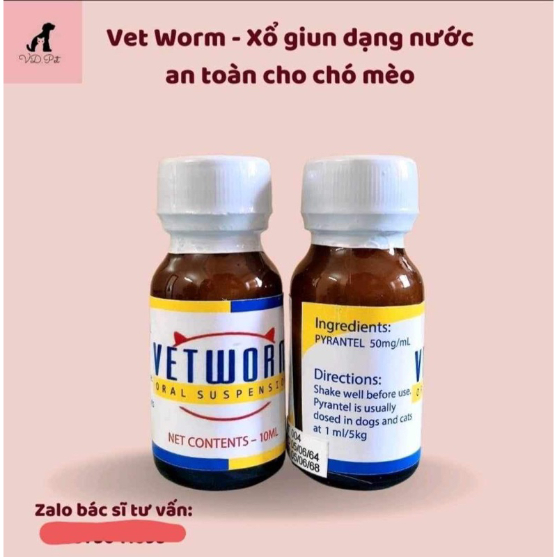 Siro Parax - VetWorm . sổ giun sán cho Chó Mèo dạng nước