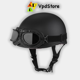 mũ bảo hiểm nửa đầu phượt kèm kính phi công vintage, nón bảo hiểm phượt 1/2 đầu có kính - [Freeship]