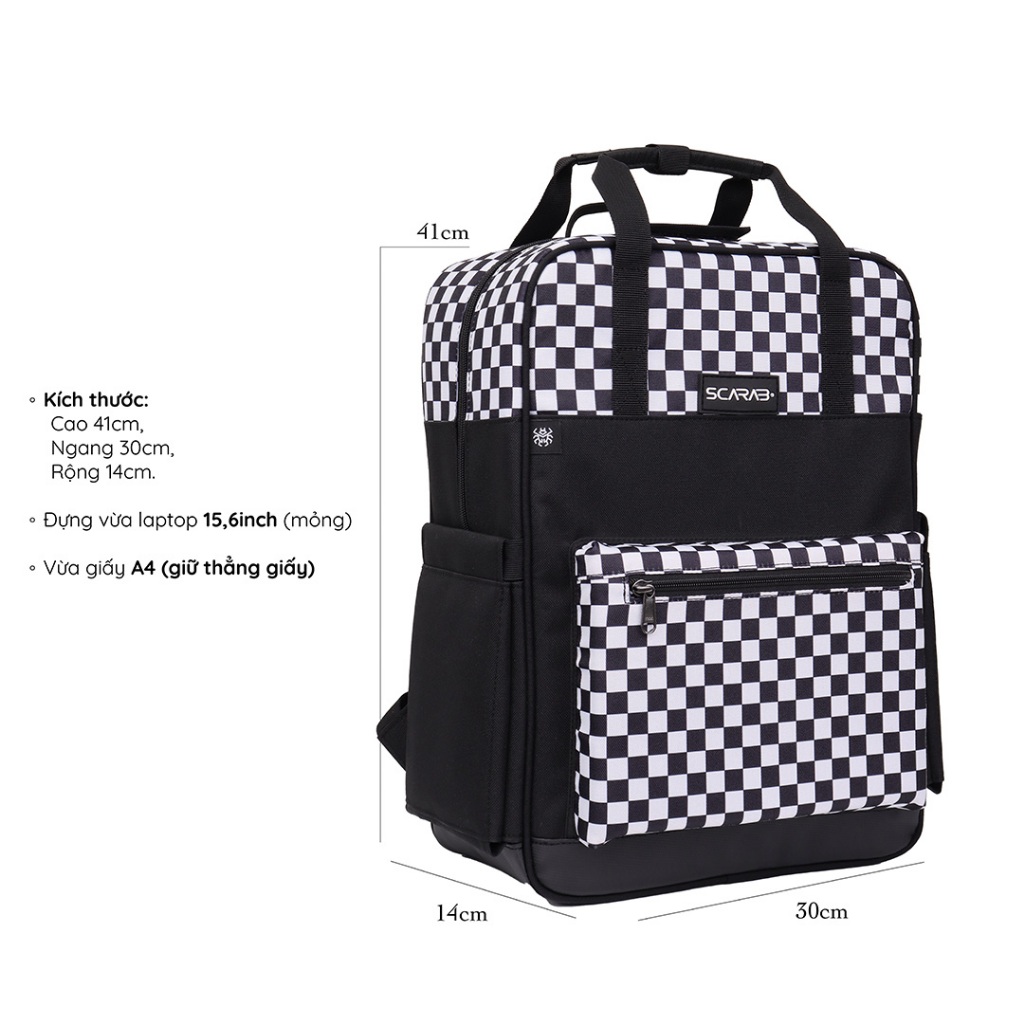 Balo Đi Học Nam Nữ HIGH STREET BACKPACK Kiểu Dáng Túi Hộp Chống Thấm Chống Sốc Vừa Lap 16Inch_Bảo Hành Trọn Đời Scarab