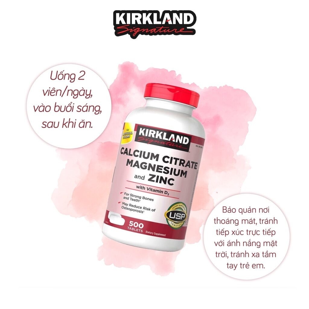 Viên uống chắc xương Kirkland Signature Calcium Citrate Magnesium And Zinc 500mg hộp 500 viên Quatangme1