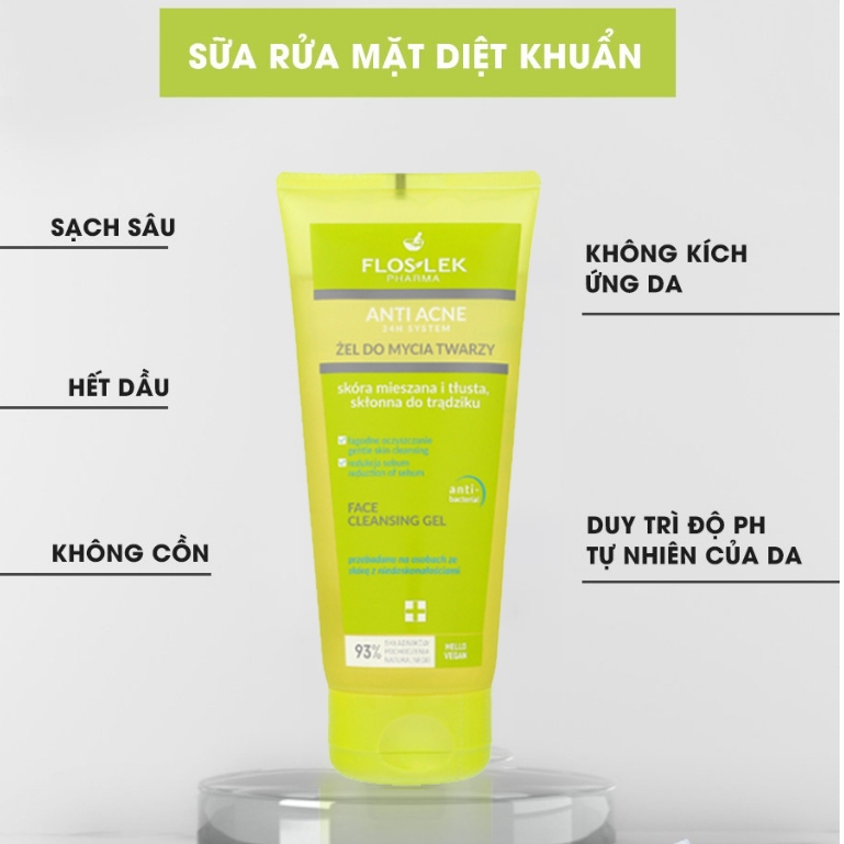 Sữa Rửa Mặt Cho Da Dầu Mụn Floslek Anti Acne Face Cleansing Gel Tuýp 200ml