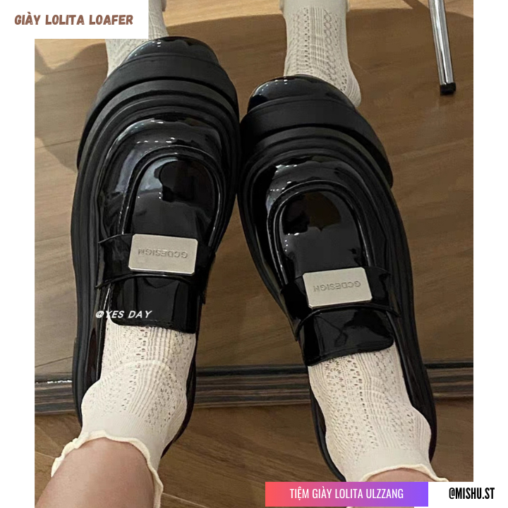 Giày LOAFER nữ MSLOF-01 đế cao da mềm - Giày da nữ đính khuy kim loại