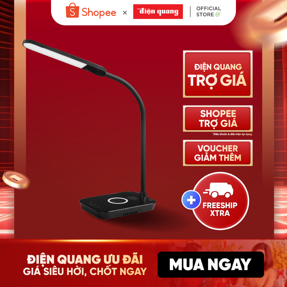 Đèn bàn LED Bảo vệ thị lực Điện Quang ĐQ LDL14 WCH 15BL (Tích hợp sạc không dây, 15W, màu đen)