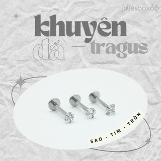   1 CHIẾC   XỎ  Khuyên Tai Nam Nữ TRAGUS Đá Sao Tròn Tim Thân Bạc Unisex Không Gỉ Không Ngứa Không Bay Màu Julies Box 66 