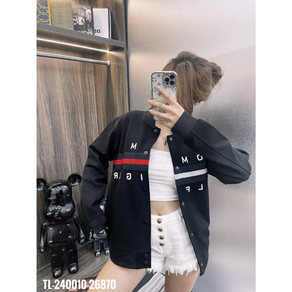 Áo Bomber Tommy_Hilfiger Nam Nữ In Vạch Sọc Đen Trắng. Áo khoác khoá Zip Tommy Vải Nỉ Umi Hàn Quốc Siêu Hot 2023.
