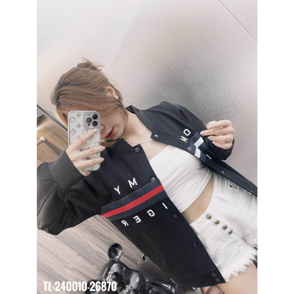Áo Bomber Tommy_Hilfiger Nam Nữ In Vạch Sọc Đen Trắng. Áo khoác khoá Zip Tommy Vải Nỉ Umi Hàn Quốc Siêu Hot 2023.