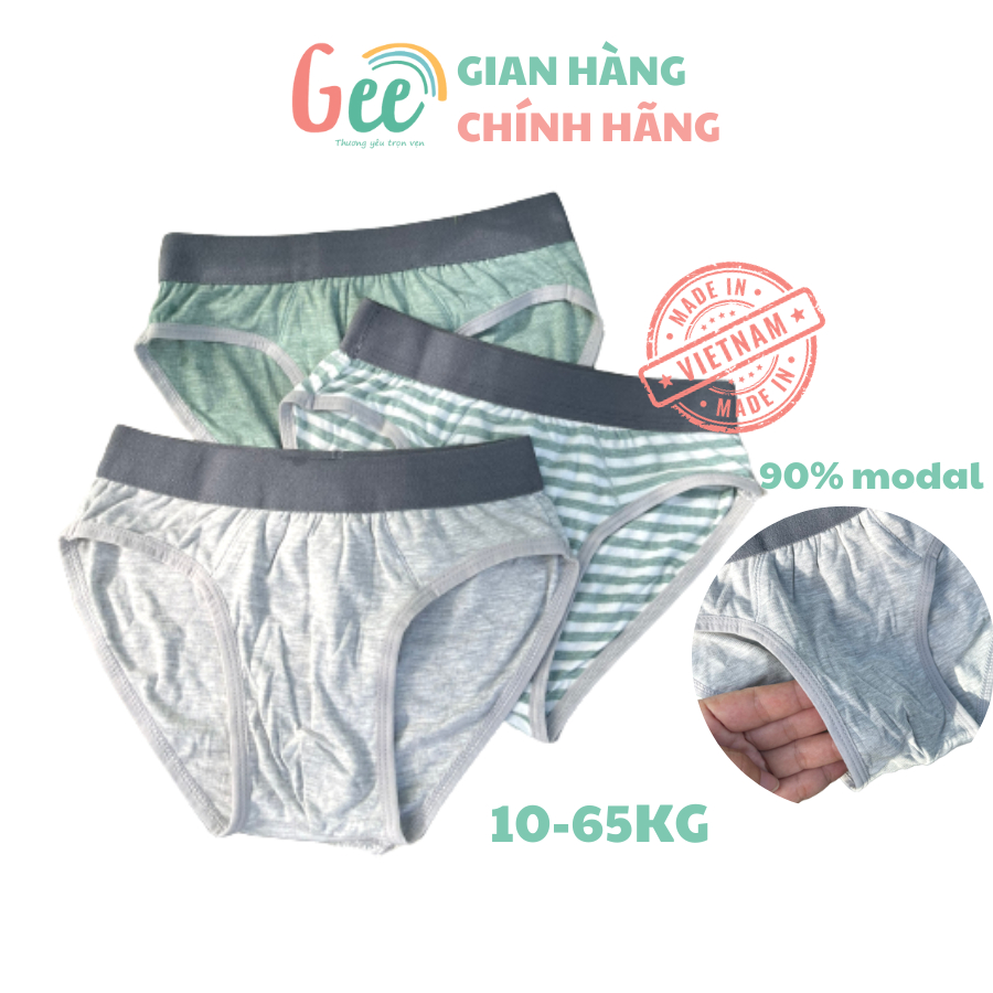 Quần sịp TAM GIÁC bé trai Gee 3 màu mềm mát, set 3 quần lót chéo vải sợi sồi (modal) thấm hút, kháng khuẩn, khử mùi-S9