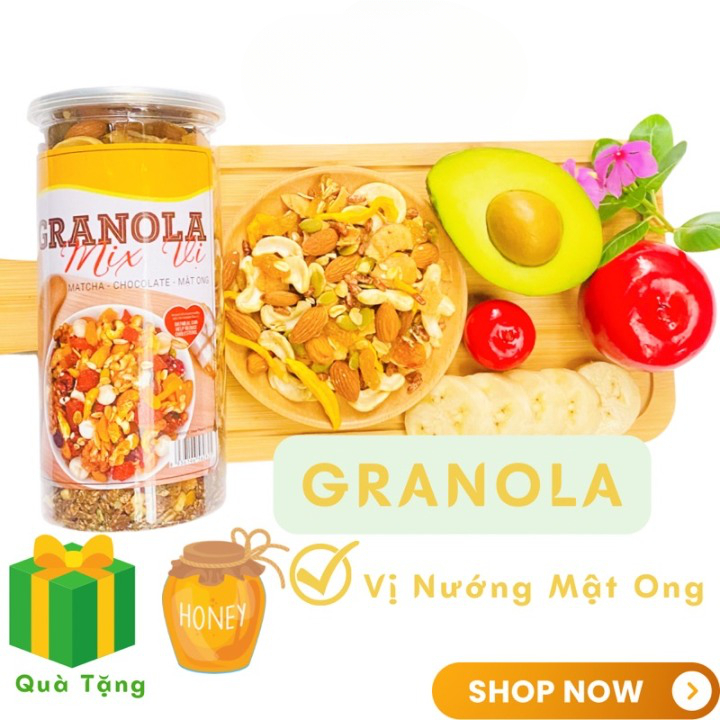 Granola siêu hạt Food Store không đường hộp 500gram, Ngũ cốc ăn kiêng giảm cân 90% hạt hàng loại 1