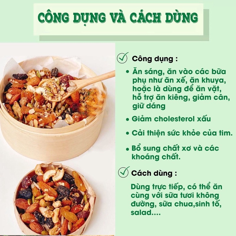 Granola siêu hạt Food Store không đường hộp 500gram, Ngũ cốc ăn kiêng giảm cân 90% hạt hàng loại 1